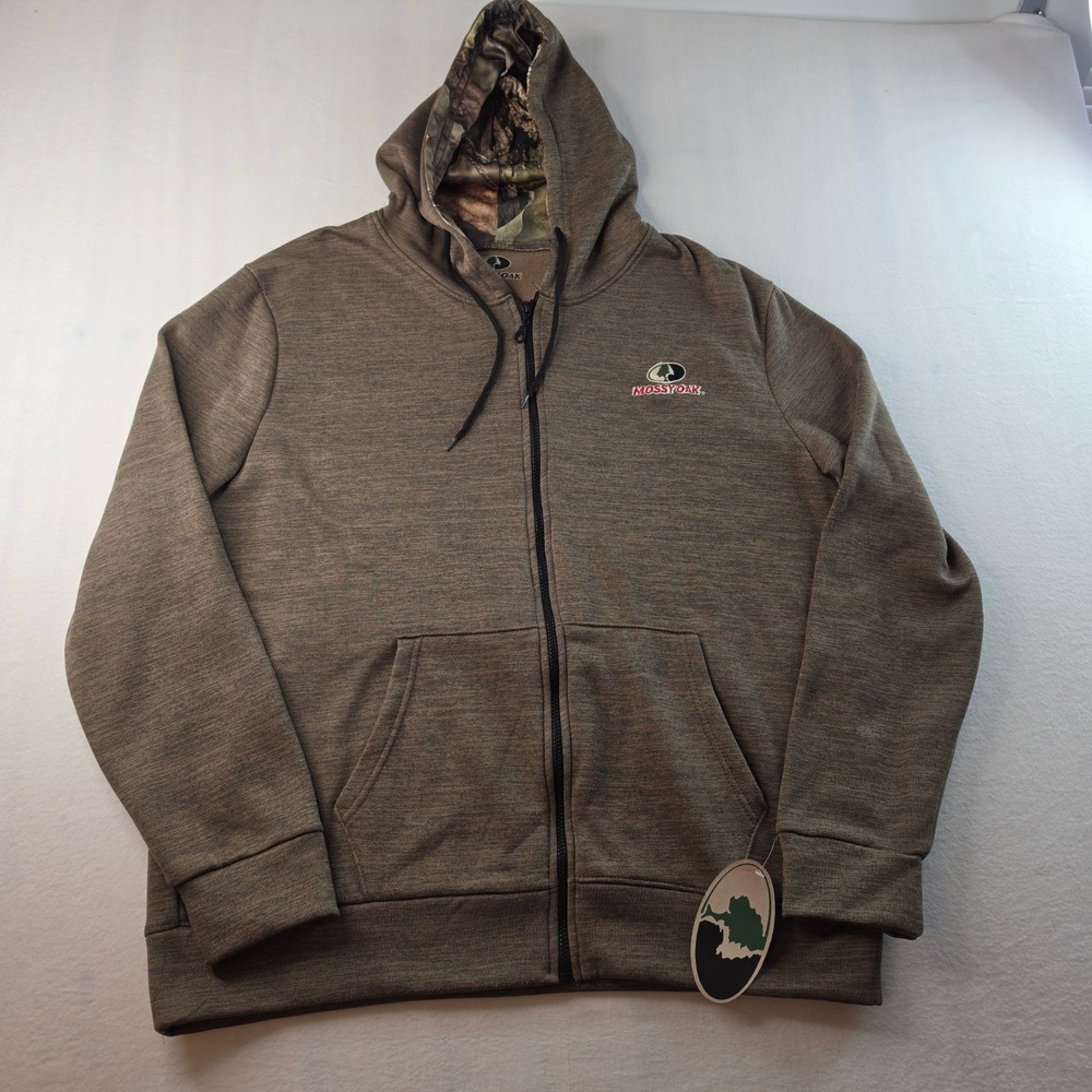 Mossy Oak Full Zip Hoodie Mens XL Brown Camo Lined Hood Fleece NWT